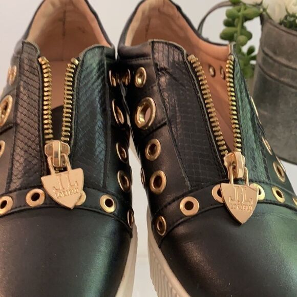 LORIBLU Platform Grommet And Zip Creeper Chunky Embellished Sneakers Black  7.5 - Picture 7 of 16